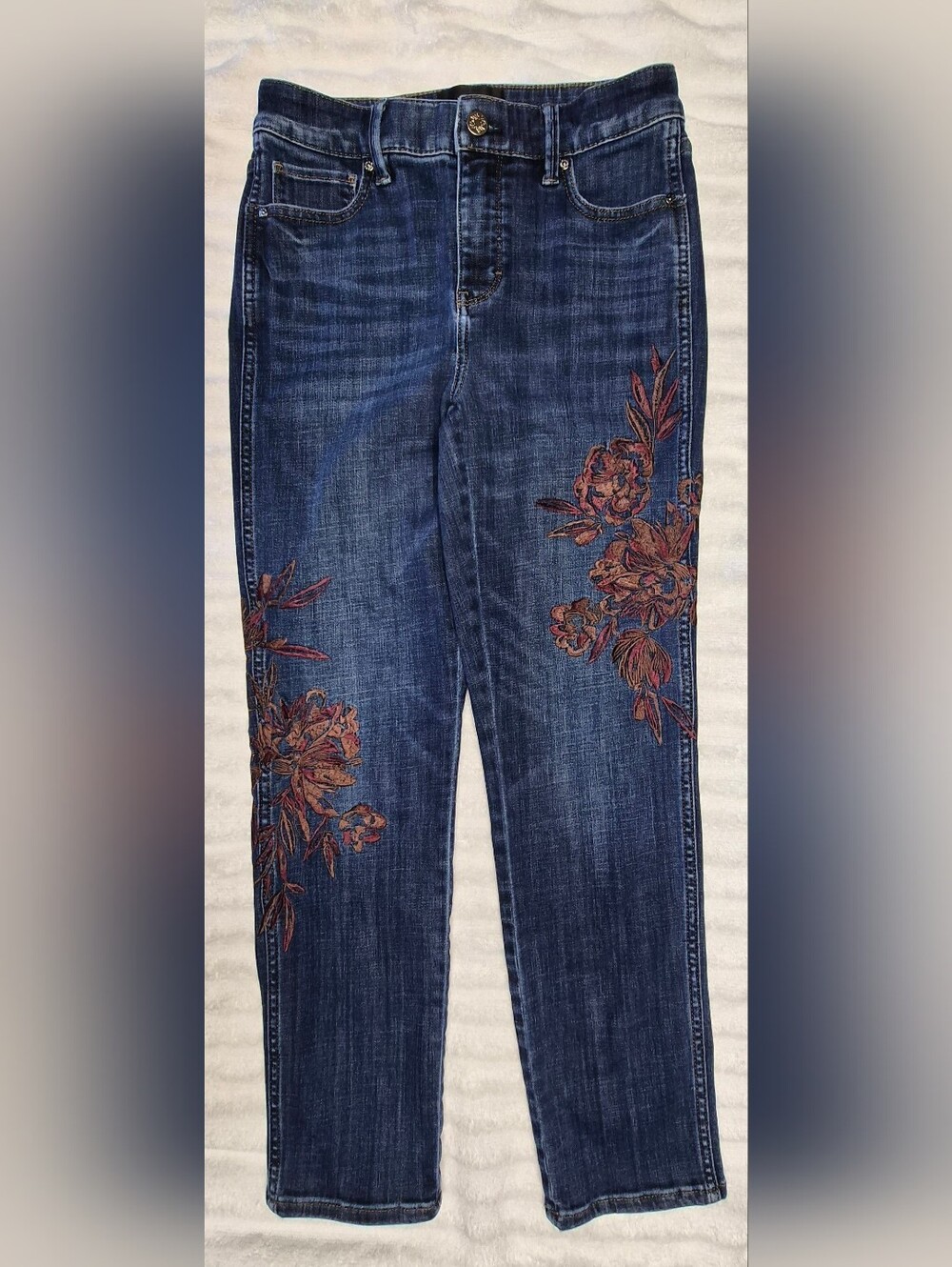 WHBM 'High Rise Straight' Flora Embroidered Jeans- Size 2